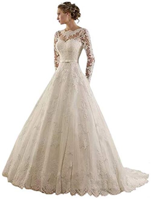 Fanciest Women's Lace Wedding Dresses for Bride 2020 Ball Gowns White