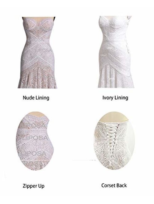 Women's Bohemian Wedding Dresses with Detachable Arm Bands Sweetheart Mermaid Lace Bridal Gown