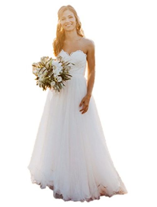 Lace Wedding Dress Sweetheart A-line Long Tulle Country Style Bridal Gowns