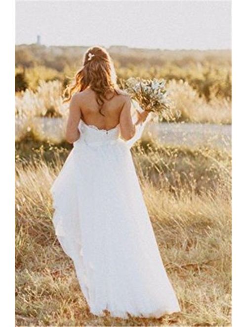 Lace Wedding Dress Sweetheart A-line Long Tulle Country Style Bridal Gowns