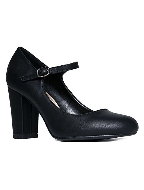 J. Adams Skippy Mary Jane - Cute Round Toe Comfortable Chunky Block Pumps Heels