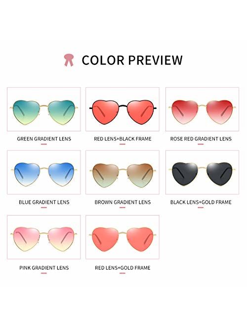 Dollger Heart Sunglasses Thin Metal Frame Lovely Heart Style for Women