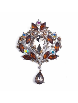 Yilanair Wedding Bridal Big Crystal Rhinestone Bouquet Brooch Pin for Women