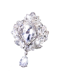 Yilanair Wedding Bridal Big Crystal Rhinestone Bouquet Brooch Pin for Women