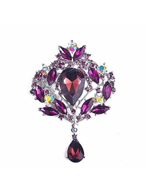 Yilanair Wedding Bridal Big Crystal Rhinestone Bouquet Brooch Pin for Women