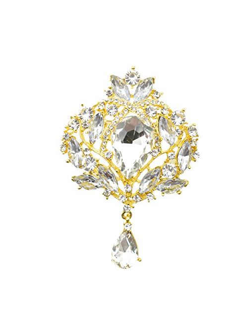 Yilanair Wedding Bridal Big Crystal Rhinestone Bouquet Brooch Pin for Women