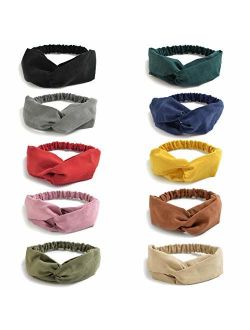 10 Pack Women's Headbands Boho Flower Printing Twisted Criss Cross Elastic Hair Band Accessories