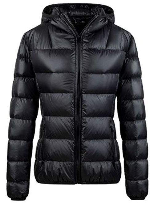 Wantdo Women's Packable Down Jacket Puffer Lightweight Hooded Short Winter Coat