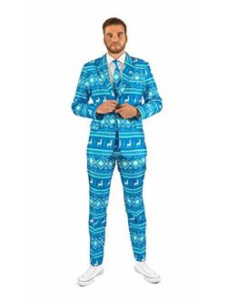 OFFSTREAM Ugly Christmas Suits for Men in Different Prints Xmas Sweater Costumes Include Jacket Pants & Tie