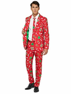 OFFSTREAM Ugly Christmas Suits for Men in Different Prints Xmas Sweater Costumes Include Jacket Pants & Tie