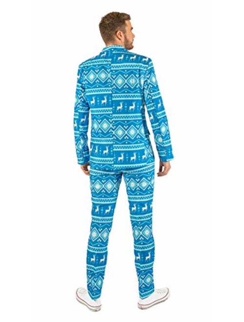 OFFSTREAM Ugly Christmas Suits for Men in Different Prints Xmas Sweater Costumes Include Jacket Pants & Tie