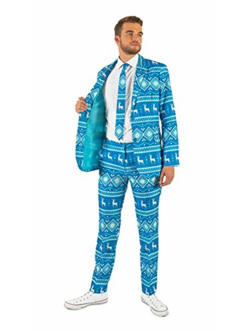 OFFSTREAM Ugly Christmas Suits for Men in Different Prints Xmas Sweater Costumes Include Jacket Pants & Tie