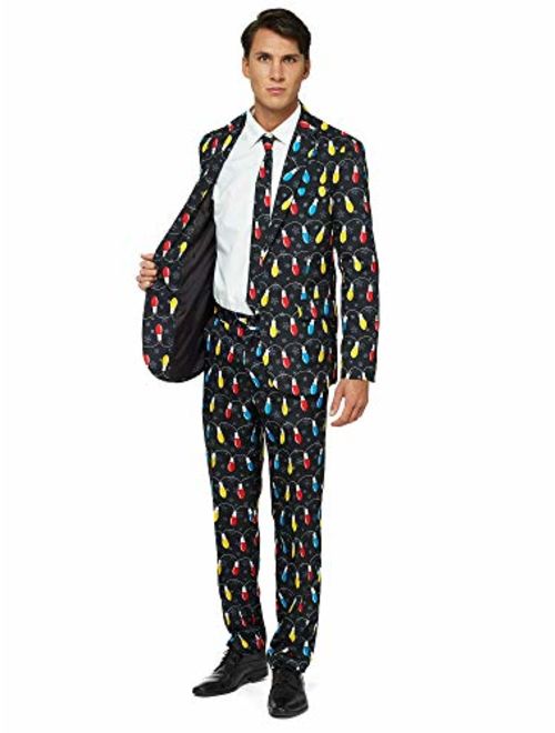 OFFSTREAM Ugly Christmas Suits for Men in Different Prints Xmas Sweater Costumes Include Jacket Pants & Tie