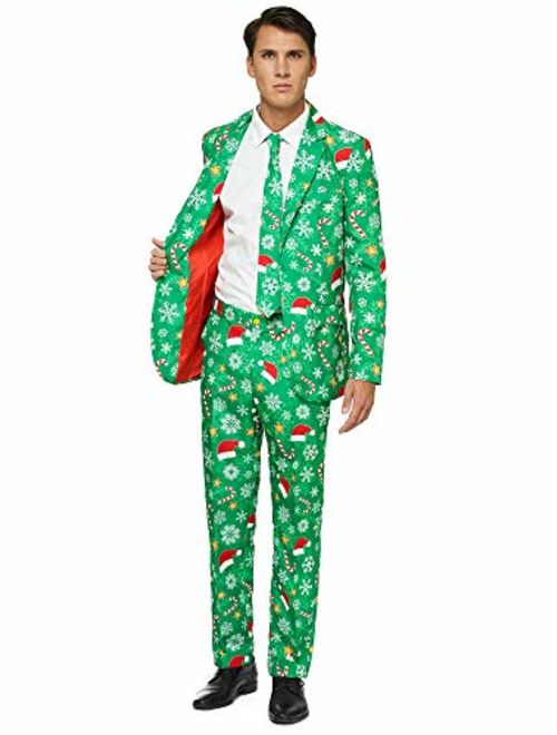 OFFSTREAM Ugly Christmas Suits for Men in Different Prints Xmas Sweater Costumes Include Jacket Pants & Tie