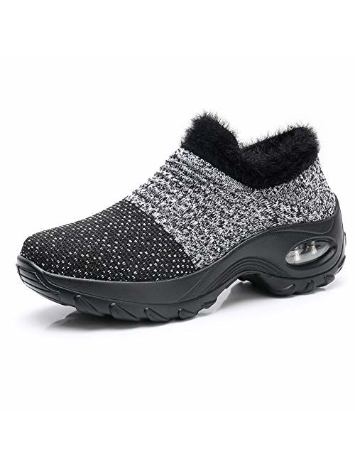 PUELLA Womens Slip On Walking Shoes - Fashion Sock Sneakers Breathe Mesh Comfort Wedge Platform Loafers