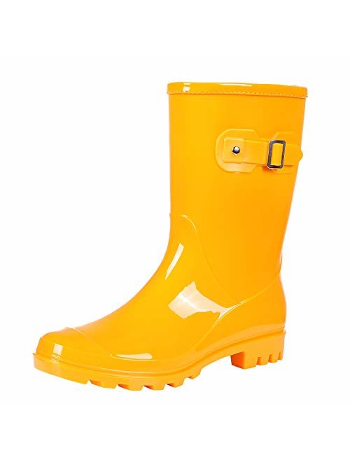 Evshine Women's Mid Calf Rain Boots Waterproof Garden Shoes