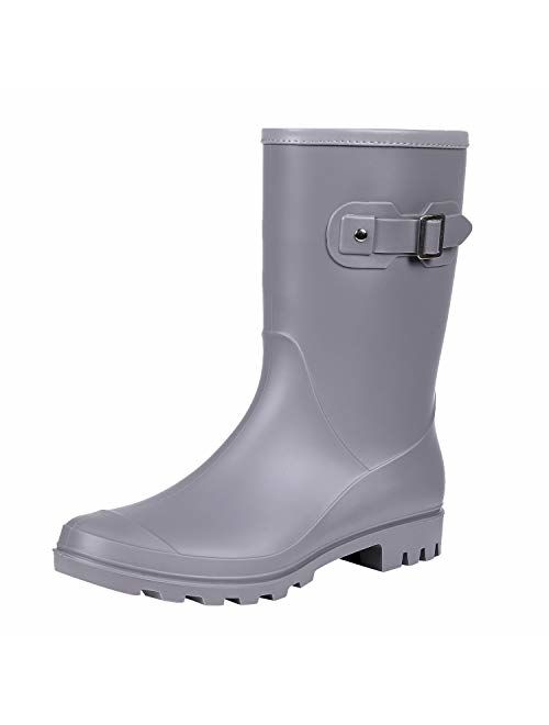 Evshine Women's Mid Calf Rain Boots Waterproof Garden Shoes