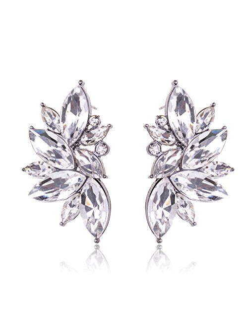 Cluster Crystal Teardrop Flower Design Stud Earrings Fine Jewelry for Women Valentines Day Gifts for Her