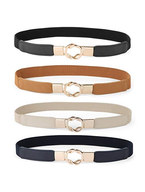 Women Skinny Belt for Dresses Retro Stretch Ladies Waist Belt Plus Size Set of 4