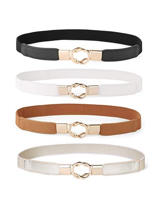 Women Skinny Belt for Dresses Retro Stretch Ladies Waist Belt Plus Size Set of 4