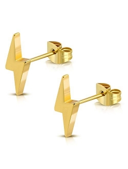 Stainless Steel Lightning Bolt Flash Thunder Button Stud Post Earrings