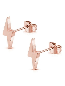 Stainless Steel Lightning Bolt Flash Thunder Button Stud Post Earrings