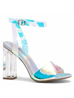 Shoe Land SL-CLLAARY Perpex Heel Ankle Strap Adjustable Buckle Lucite Clear Block Chunky High Heel Open Toe Sandal