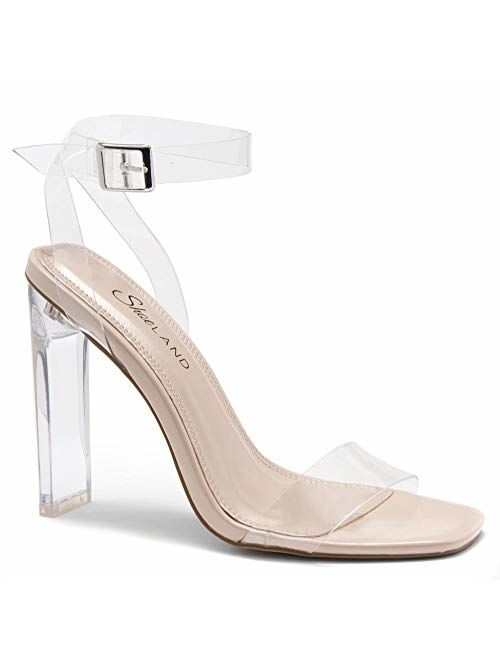 Shoe Land SL-CLLAARY Perpex Heel Ankle Strap Adjustable Buckle Lucite Clear Block Chunky High Heel Open Toe Sandal