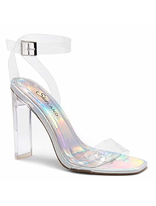 Shoe Land SL-CLLAARY Perpex Heel Ankle Strap Adjustable Buckle Lucite Clear Block Chunky High Heel Open Toe Sandal