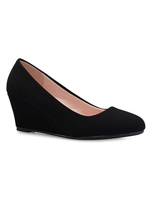 Olivia K Women's Adorable Low Wedge Heel Shoe - Easy Low Pumps - Basic Slip On, Comfort