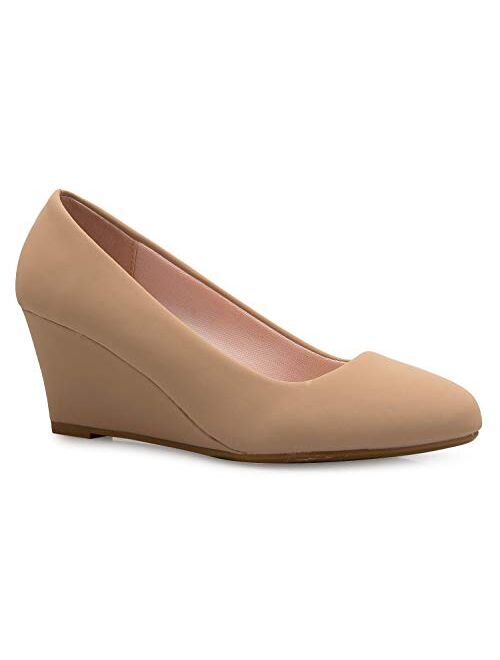 Olivia K Women's Adorable Low Wedge Heel Shoe - Easy Low Pumps - Basic Slip On, Comfort