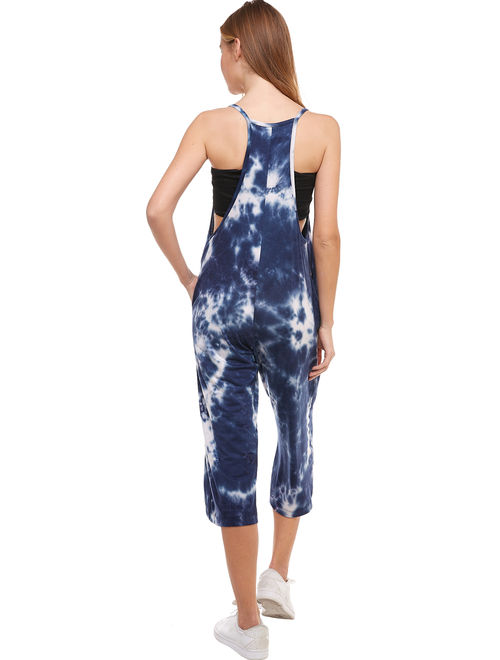 Loving People Loose Fit Tie Dye Jumpsuit, Medium, Navy/White