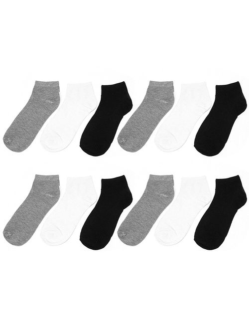 12 Pairs Assorted Colors Women's Ankle Socks Size 9-11 Black Grey White