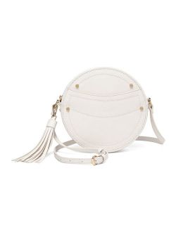 Daisy Rose round Crossbody Bag Purse with Tassel - PU Vegan leather