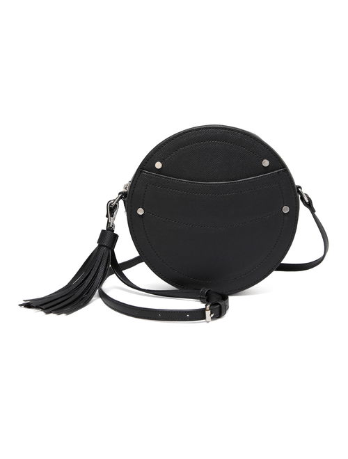 Daisy Rose round Crossbody Bag Purse with Tassel - PU Vegan leather