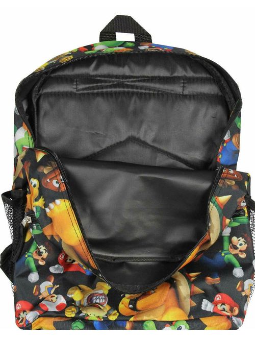 Super Mario Bros. Backpack All Over Character Print 16" School Bag