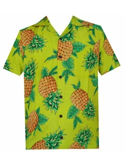 Hawaiian Shirts 50 Mens Pineapple Leaf Beach Aloha Casual Holiday Peach L