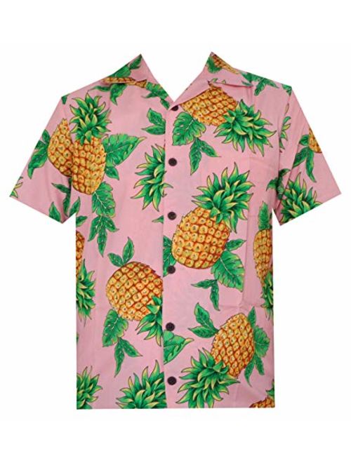 Hawaiian Shirts 50 Mens Pineapple Leaf Beach Aloha Casual Holiday Peach L