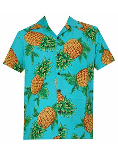 Hawaiian Shirts 50 Mens Pineapple Leaf Beach Aloha Casual Holiday Peach L