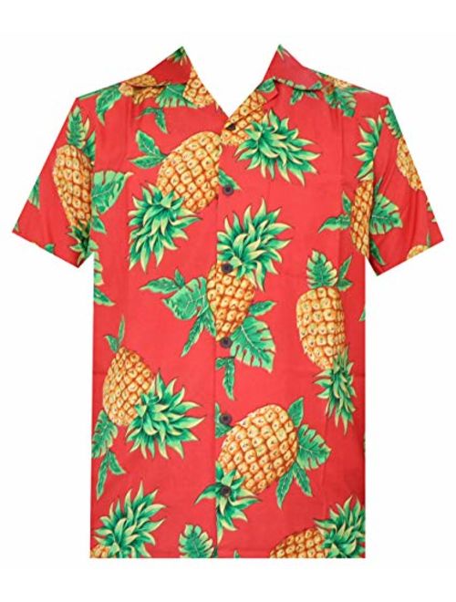 Hawaiian Shirts 50 Mens Pineapple Leaf Beach Aloha Casual Holiday Peach L