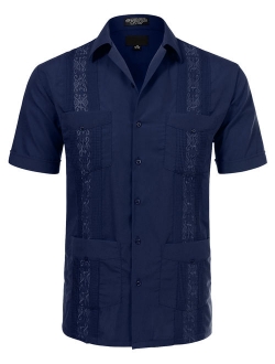 JD Apparel Men's Short Sleeve Cuban Guayabera Shirts 17-17.5N X-Large Purple