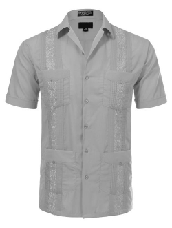 JD Apparel Men's Short Sleeve Cuban Guayabera Shirts 17-17.5N X-Large Purple