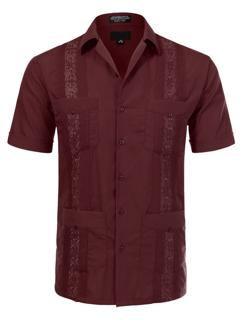 JD Apparel Men's Short Sleeve Cuban Guayabera Shirts 17-17.5N X-Large Purple