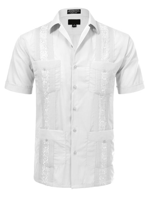 JD Apparel Men's Short Sleeve Cuban Guayabera Shirts 17-17.5N X-Large Purple