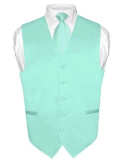 Men's Dress Vest & NeckTie Solid AQUA GREEN Color Neck Tie Set for Suit or Tux