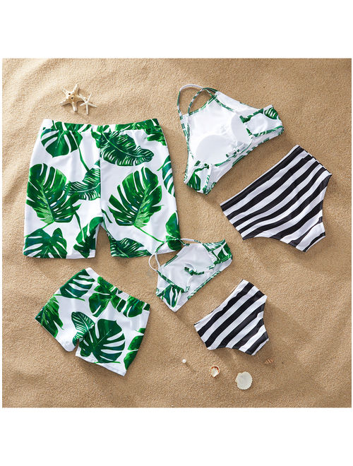 PatPat Breezy Palm Leaf Charm Family Matching Swimsuit Women Men Boy Girl Beach Swimwear