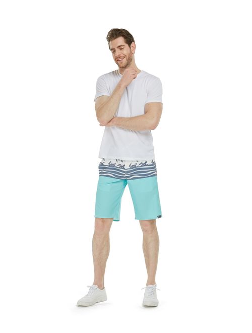 Men's Spandex Hawaiian Beach Board Shorts with Zipped Pocket in Honu Turtles in Turquoise 28