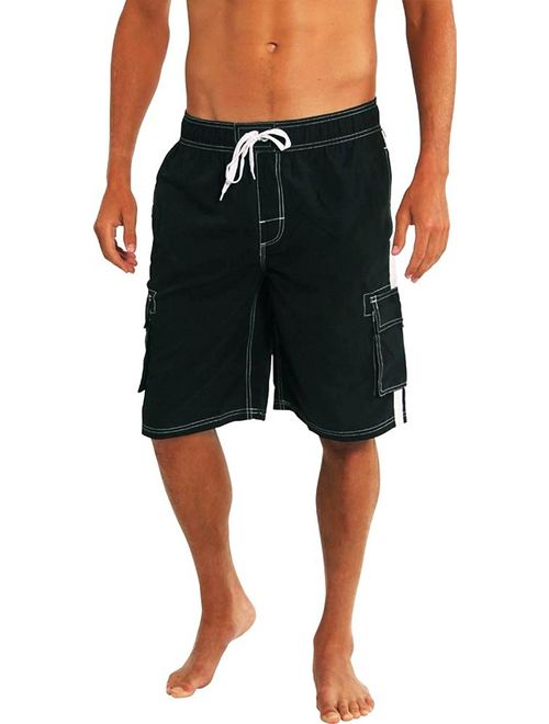 Norty Mens Swim Trunks - Watershort Swimsuit - Cargo Pockets - Drawstring Waist Aqua 2 / Large