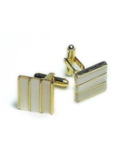 Gold-tone Men's Cuff Links Square White Cat Eye CuffLinks