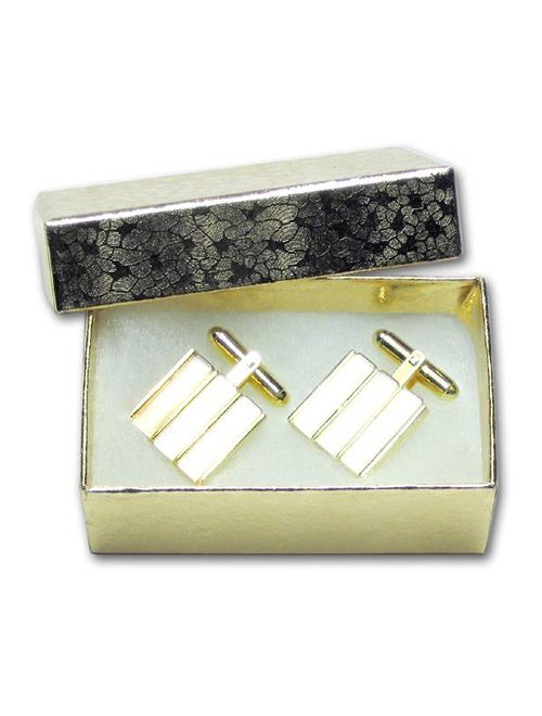 Gold-tone Men's Cuff Links Square White Cat Eye CuffLinks